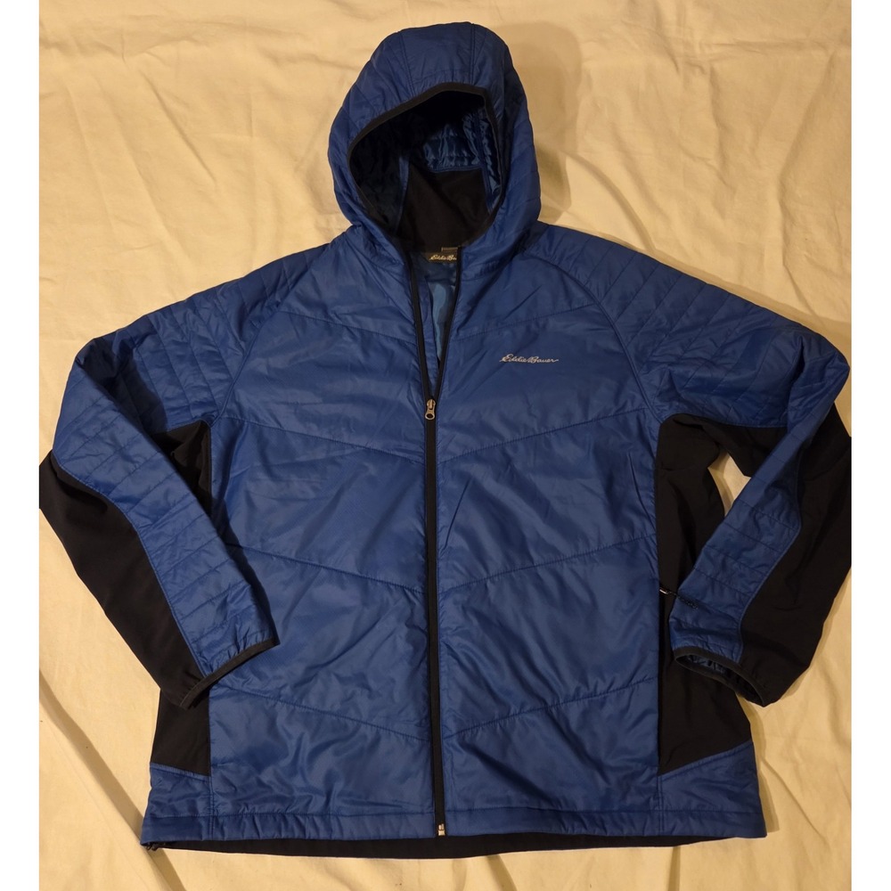 Eddie Bauer Insulated Hooded Jacket Men's 2XL Blue Full Zip Hybrid Softshell